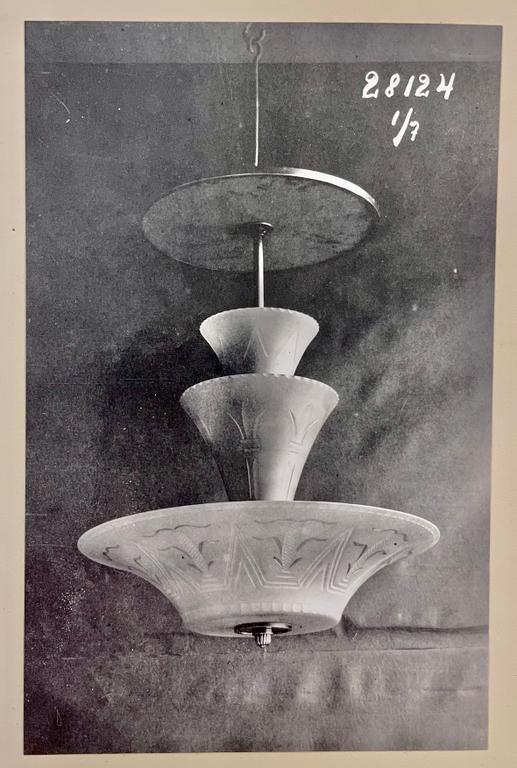Edward Hald, & Erik Tidstrand, a ceiling lamp, Nordiska Kompaniet & Orrefors, executed ca 1926.