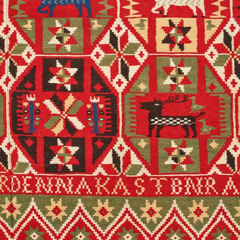 A BED COVER, double-interlocked tapestry, ca 183 x 134,5 cm, Scania  (Skåne) 1853, probably Färs district.