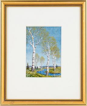 Oskar Bergman, akvarell med täckvitt, signerad Oskar Bergman.