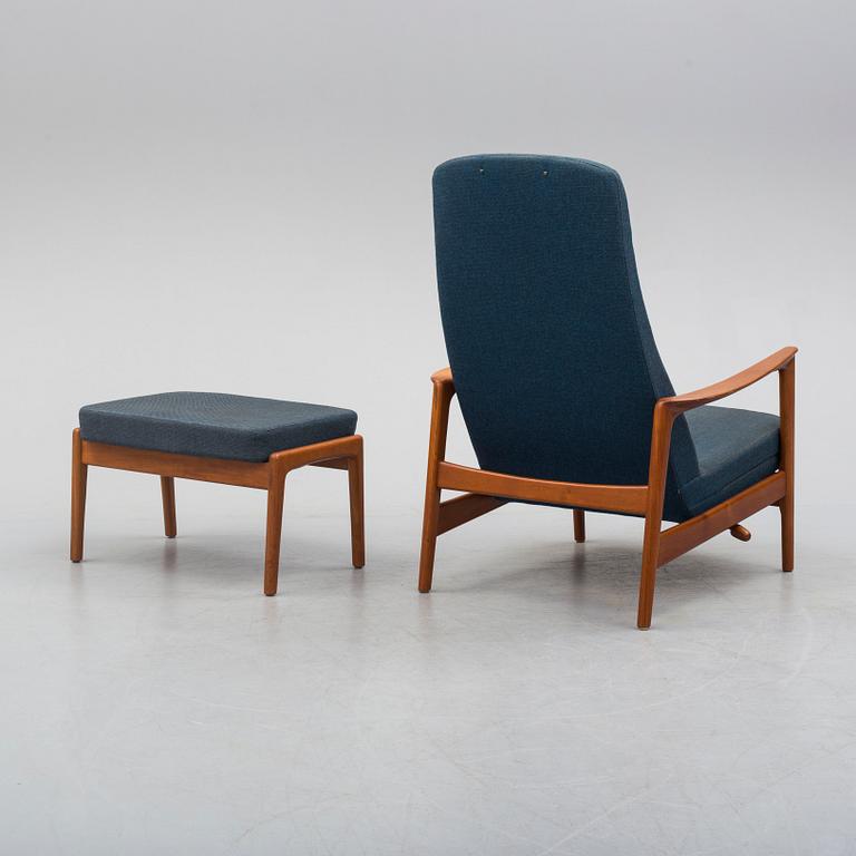 A 1950/60 easy chair and foot stool,  "Siesta" by Folke Ohlsson for Dux.