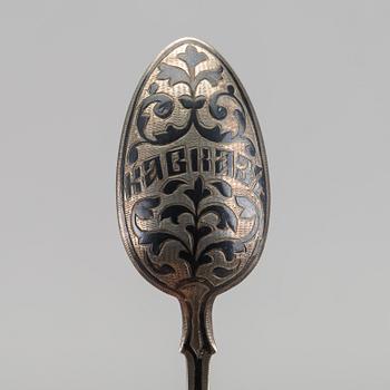 A set of six Russian silver and enamel spoons, around 1900 weight ca 195 gr.