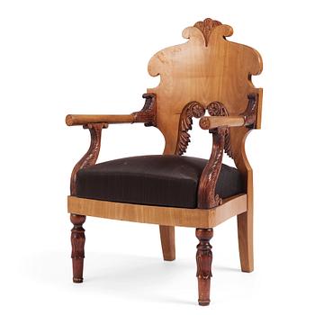 A Russian Nicholas I mahogany armchair, 1820's-30's.