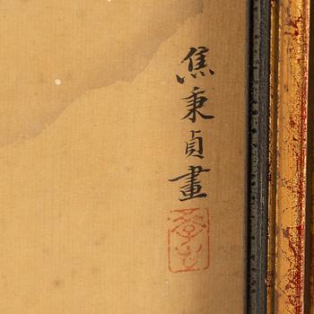 A Japanese painting, ink and colour on paper, late 19th century.