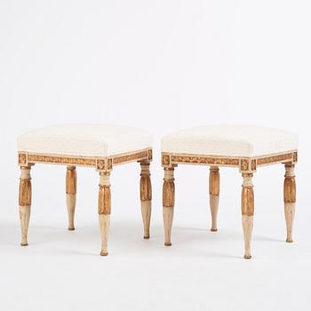 A pair of late Gustavians stools, late 18th century.