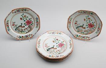 A set of six double peacock dishes, Qing dynsty, Qianlong (1736-95).