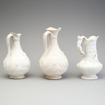 FIVE SIMILAR PARIAN JUGS, Gustafsberg, second half of the 19th century.