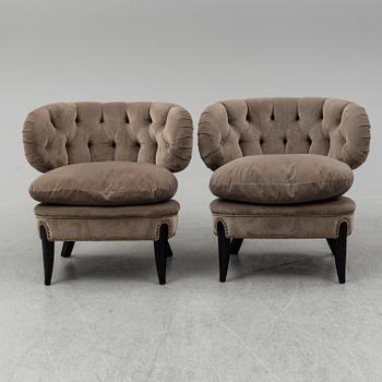 OTTO SCHULZ, a pair of velvet plush easy chairs "Schulz", Jio Möbler, Sweden, 21st century.