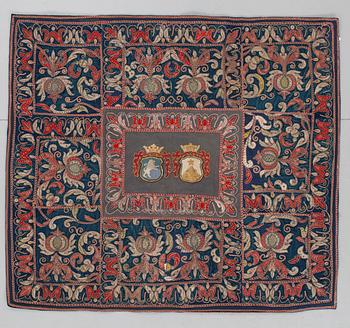 496. TABLE COVER/ TAPESTRY. Swedish 19th century. 123 x 138 cm.