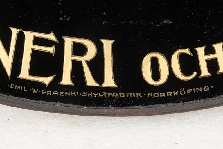 A glass sign, Emil W Fraenki Skyltfabrik, Norrköping, circa 1900.