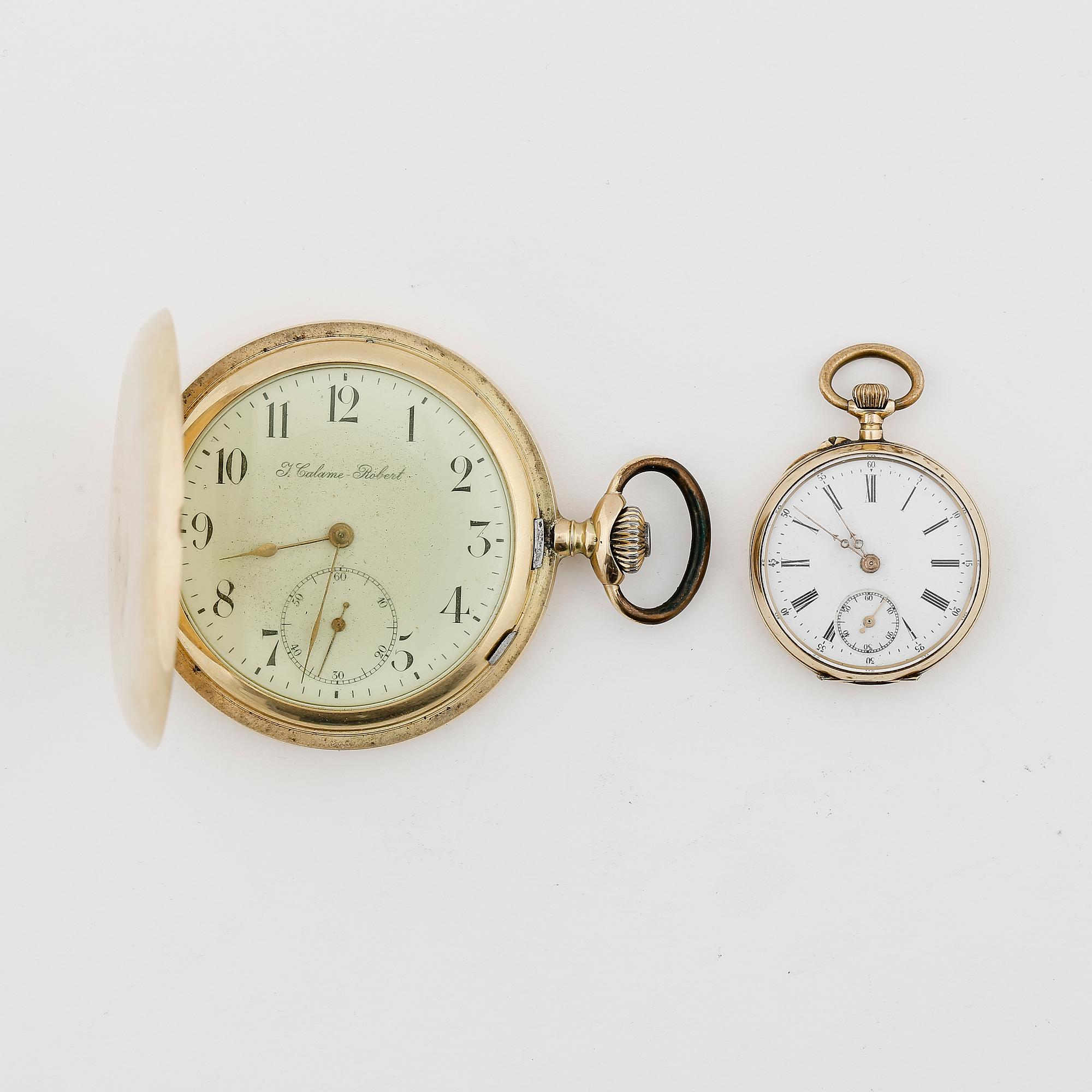 HERR- SAMT DAMFICKUR, guld 14K, bla J. Calame Robert, tidigt 1900-tal till 1900-talets första fjärdede. Tot ca 120 gram.
