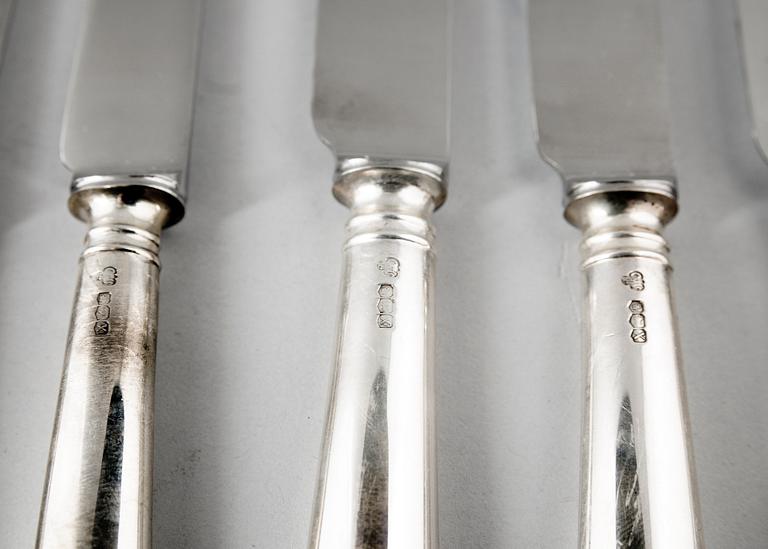 BESTICK, 12 st, silver, Sheffield 1940. Tot vikt m knivblad ca 786 g.