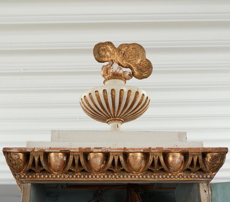 A Grand late Gustavian musical loncase clock with organ pipes, signed and dated in Stockholm by Peter Strand 1798.