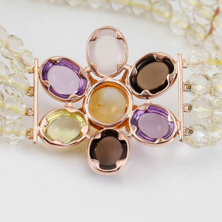 ARMBAND, förgyllt silver, bl a diamanter och rosenkvarts.