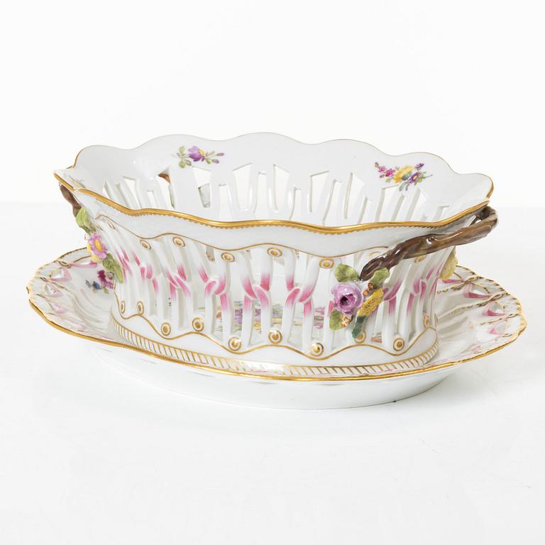 Royal Copenhagen, a 'Saxon Flower' lattice bowl with stand, Denmark, 1889-1922.