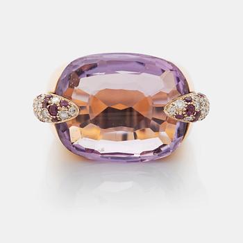 497. A Pomellato ring set with amethysts and round brilliant-cut diamonds.