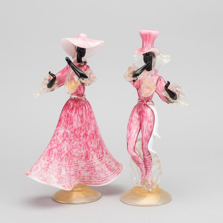 FIGURINER, glas, ett par. Murano, 1900-talets mitt.