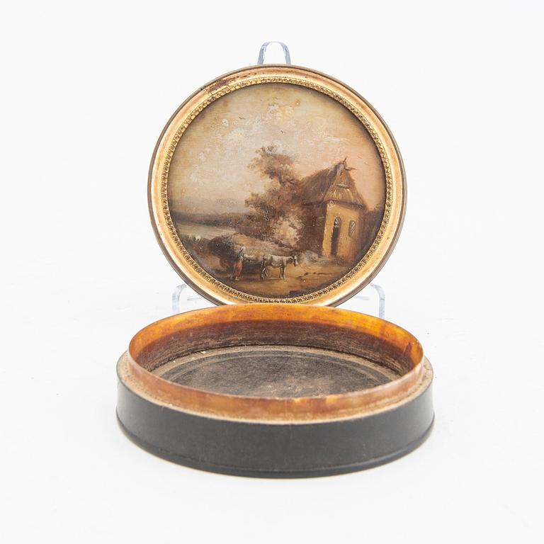 An Empire antler box with painting mid  1800s.