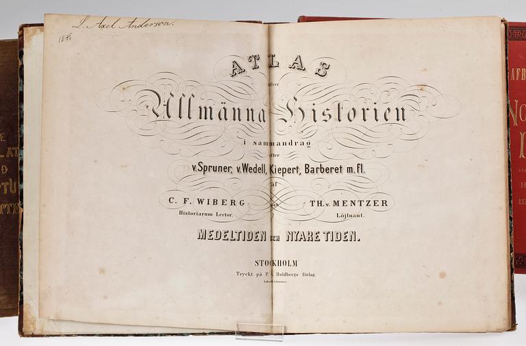 BÖCKER, 4 st, bla "Atlas öfver Allmänna historien", 1800-1900-tal.