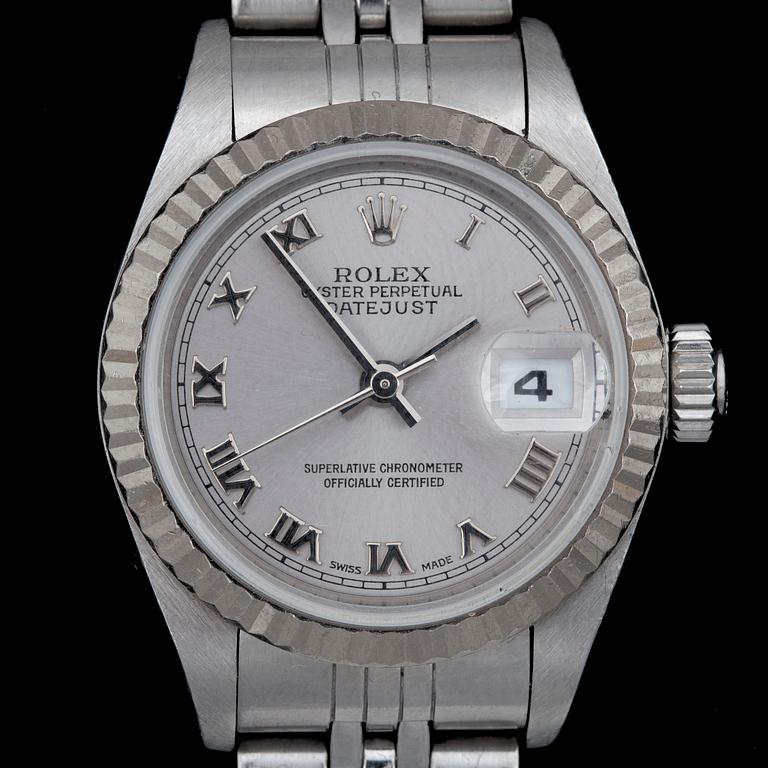 DAMARMBANDSUR, Rolex Oyster Perpetual, Datejust, stål/rhodium, med box och cert, 2001/2002.