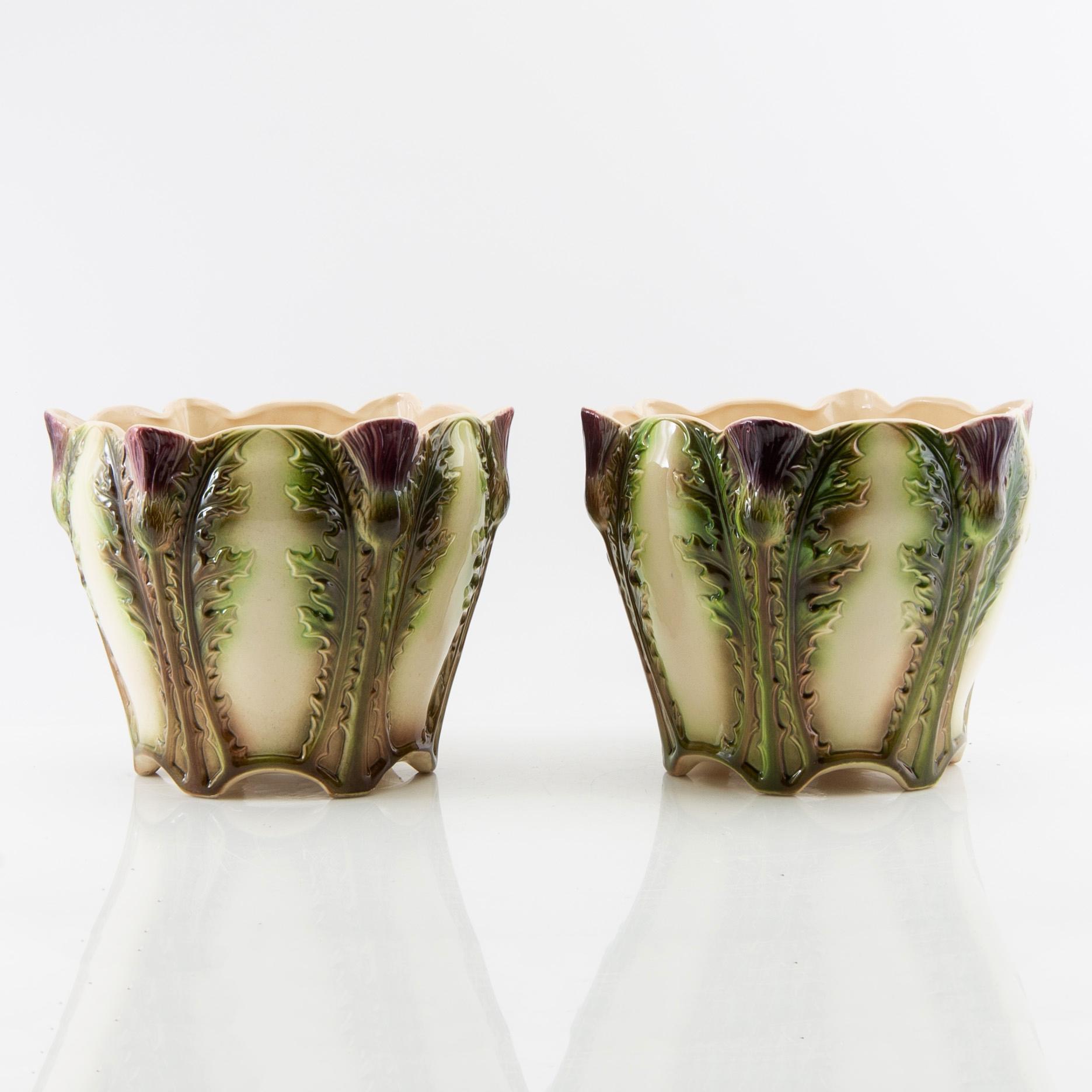 Outer casing a pair of Art Nouveau, Saint Clement France early 20th century stoneware.