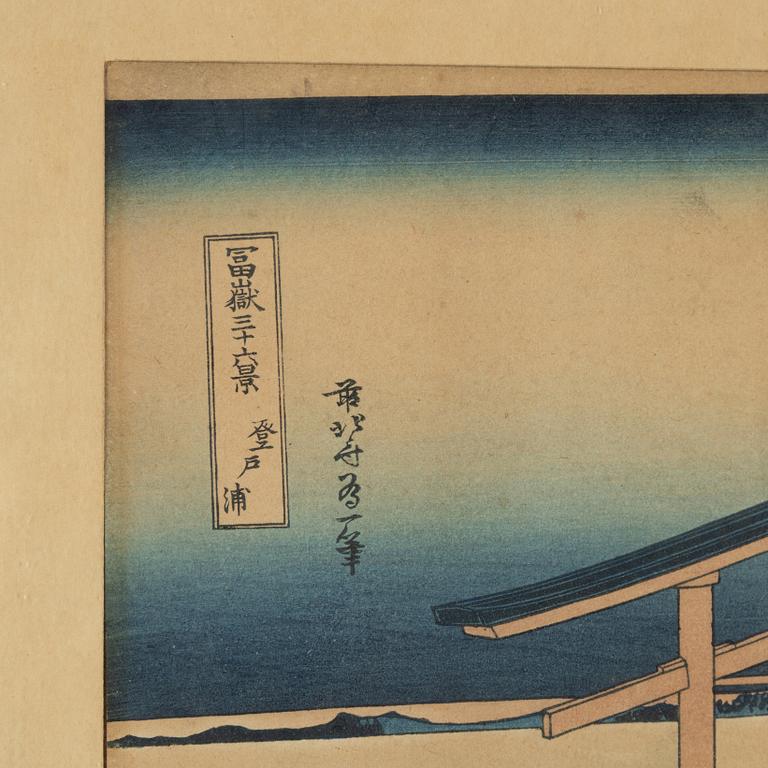 Katsushika Hokusai, efter, och Ando Utagawa Hiroshige, färgträsnitt, 2st, Japan, 18/1900-tal.