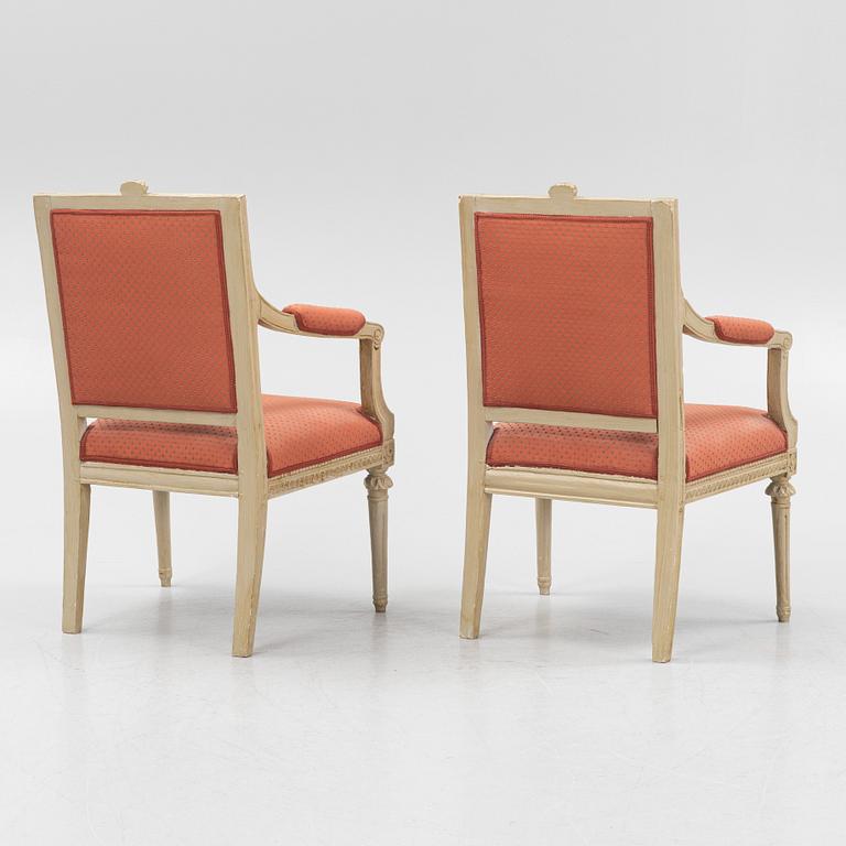 A pair of late Gustavian open armchairs from Lindome, circa 1800.
