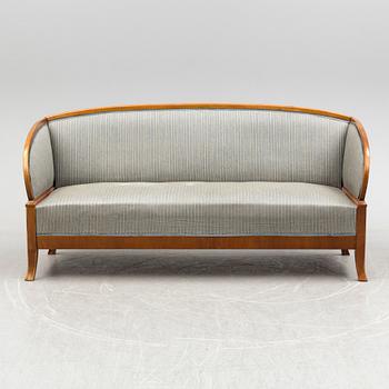 SOFA, TABLE AND FIVE CHAIRS, mid 20th century.