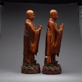 Two gilt lacquered figures of lamas, Ming dynasty (1368-1644).