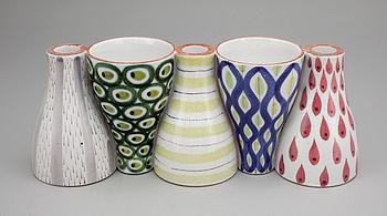 A Stig Lindberg faience vase/candlestick, "Snurran", Gustavsberg studio 1940's.