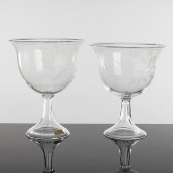 LISA BAUER, bowls, 2 a pair, glass, signed, Kosta, 1979.