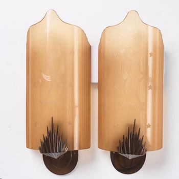 Orrefors, a pair of Swedish Grace wall lights, 1920-30s.