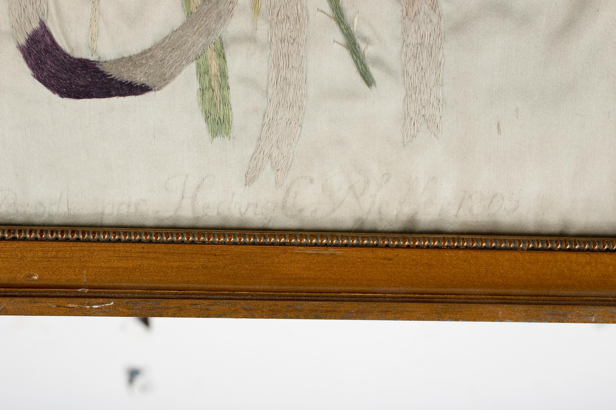 SIDENBRODERI, märkt Hedvig C. Pfeffer och daterad 1805.