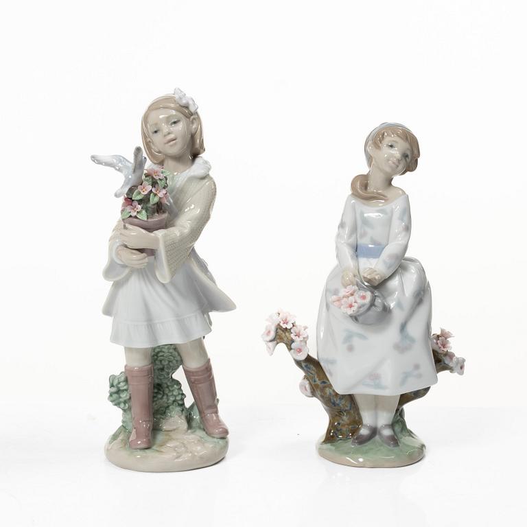 Lladró, 6 figurines, including "Wheelbarrow with flowers", "A barrow of fun", "A walk through blossoms", "Morning melodies".