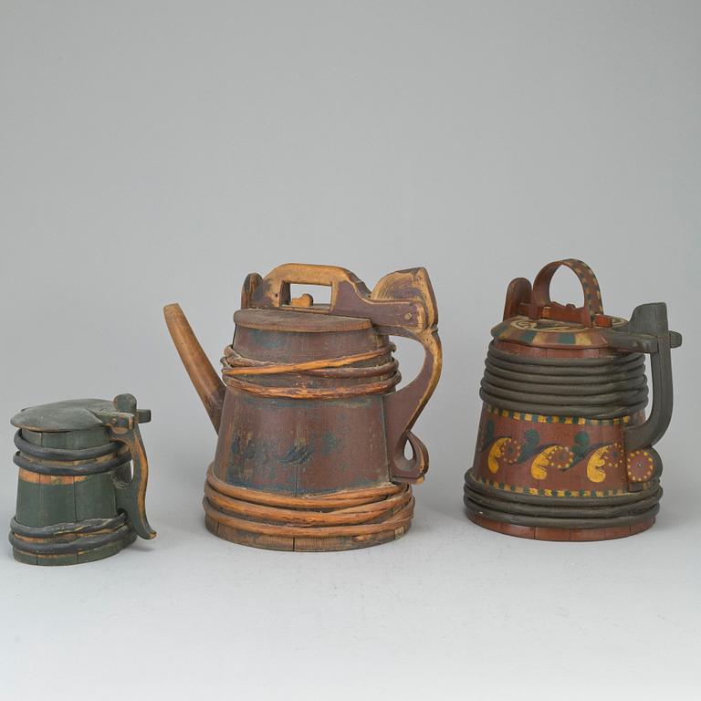 Three painted wooden jars from the 19-20th century.