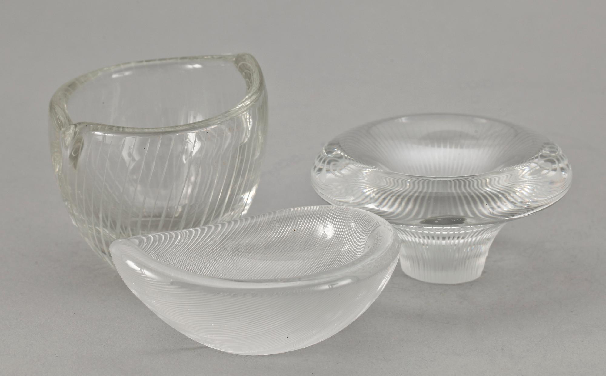 SKÅLAR, 3 st, glas, Tapio Wirkkala, Iittala, sign.