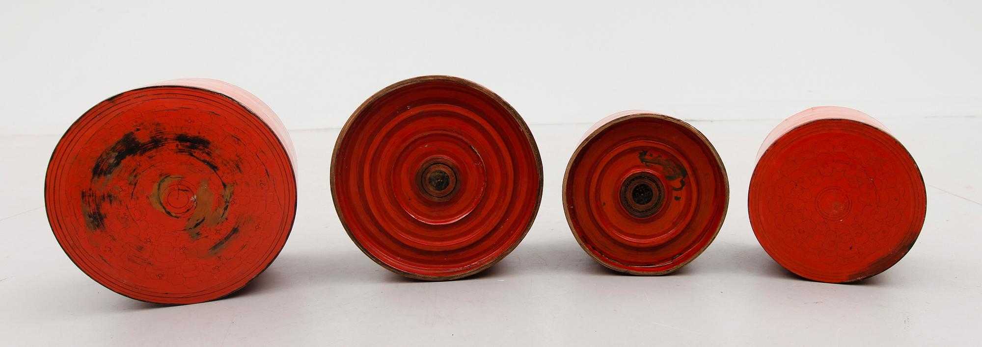RISSKÅLAR, 4 st, lackarbete, Kina, 1800-tal.