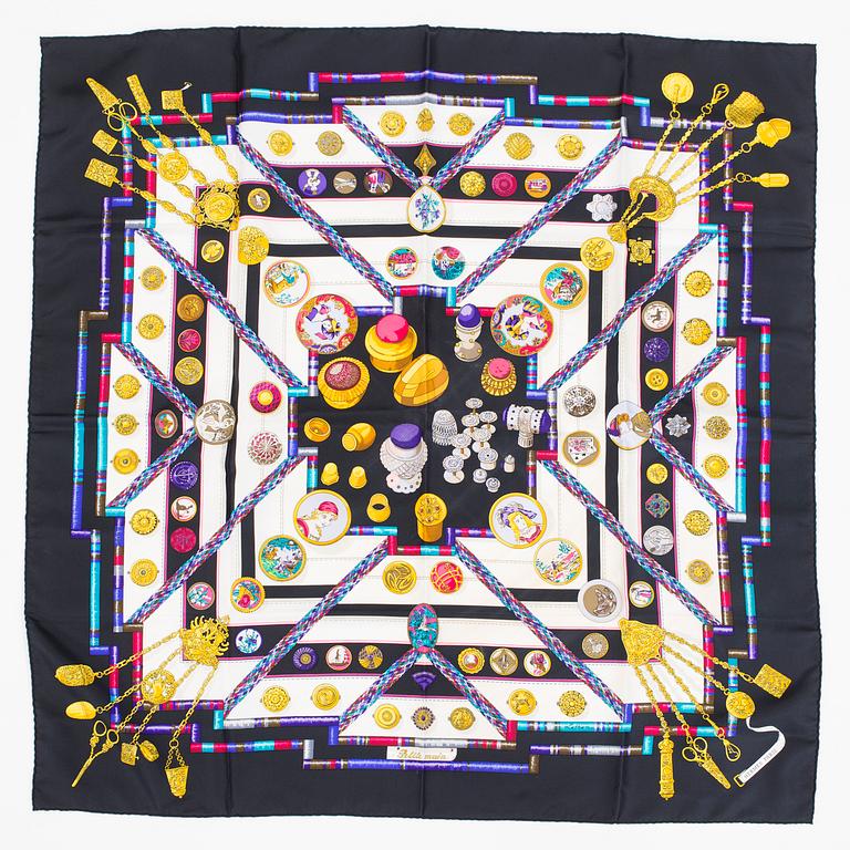 Silk scarf from Hermès in pattern "Petite main" designed by Caty Latham in 1987.