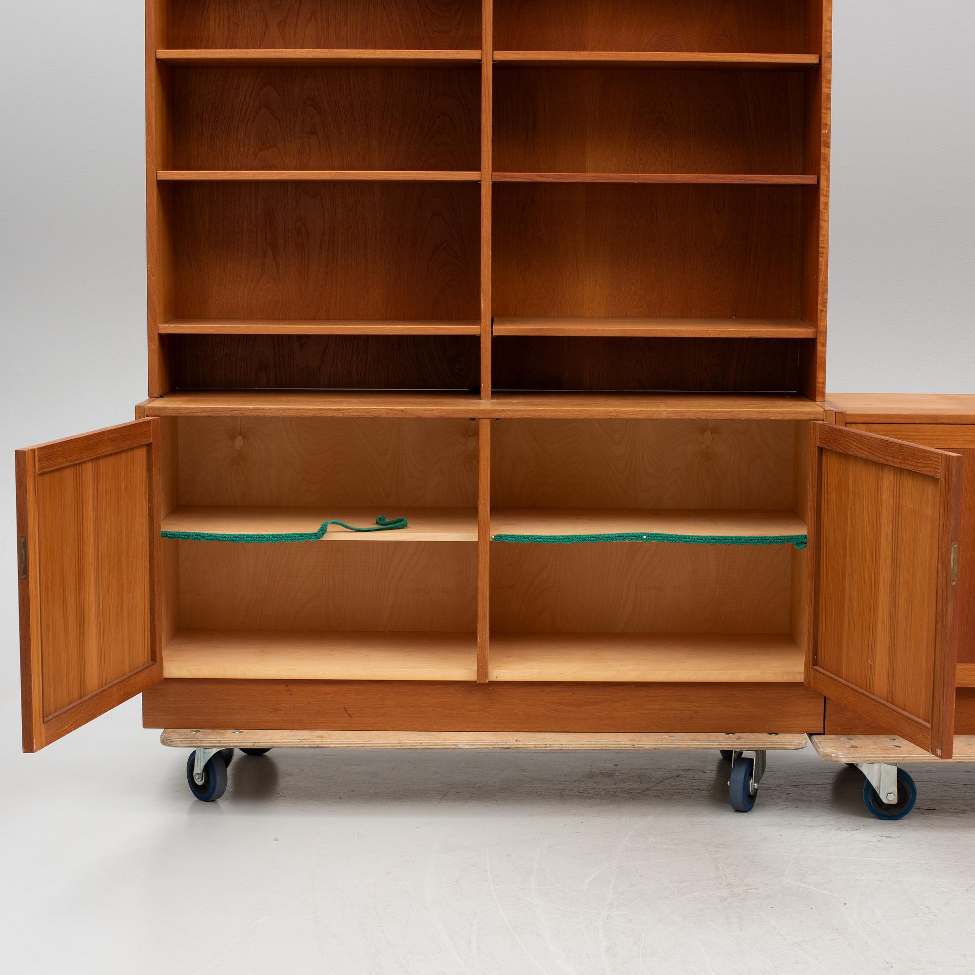 Bookcases with cabinets. 5 pieces. 1960s.