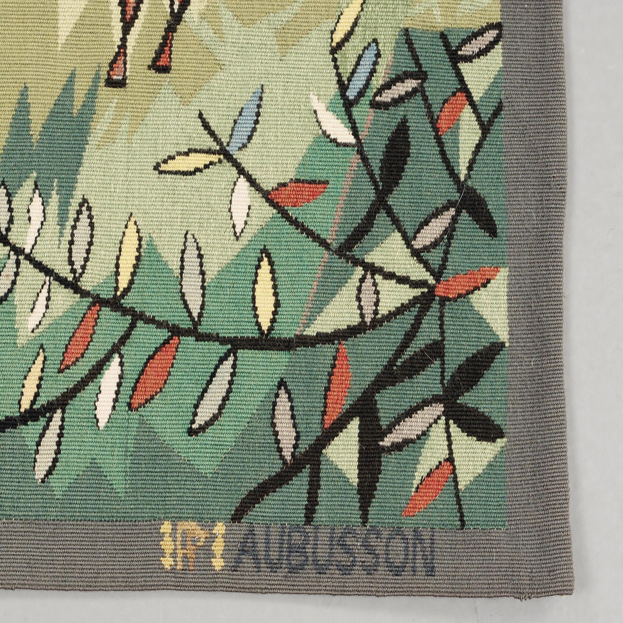 VÄVD TAPET. "Mon Jardin". Gobelängteknik. 137 x 100,5 cm.  Signerad GYNNING PF AUBUSSON.