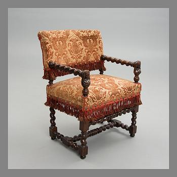 ARMCHAIR. Baroque, walnut, France 17th Century.