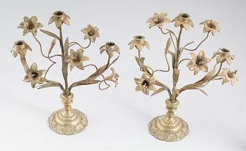 KANDELABRAR, 1 par, mässing, Frankrike, 1800-/1900-tal.