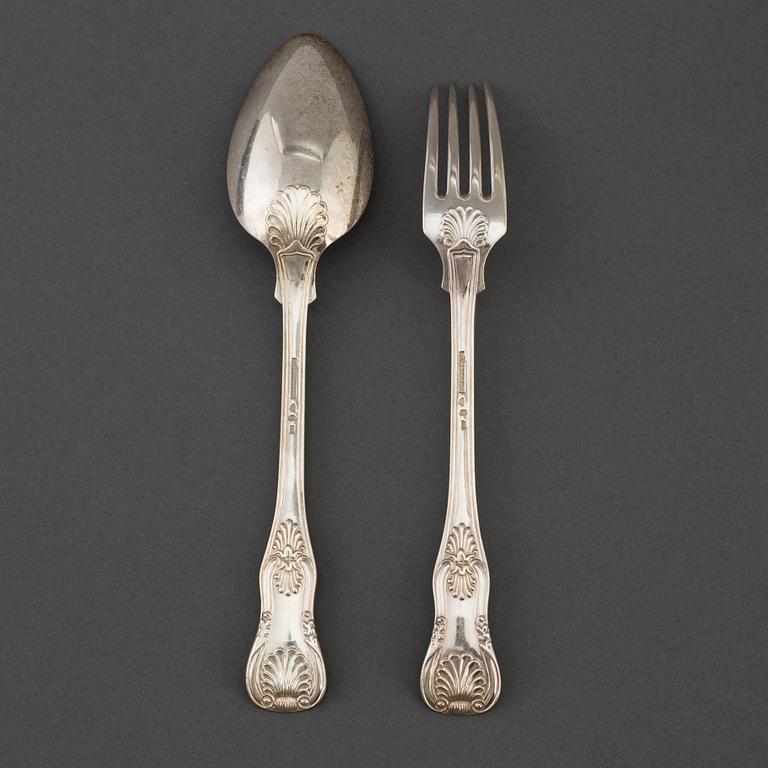 MATSKEDAR 6 st, samt MATGAFFLAR, 6 st. Silver. Bl a Gustaf Möllenborg Stockholm 1890.