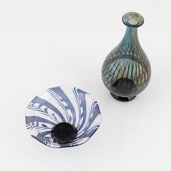 Eva Englund, a 'graal' glass vase and a bowl, Orrefors, Sweden.