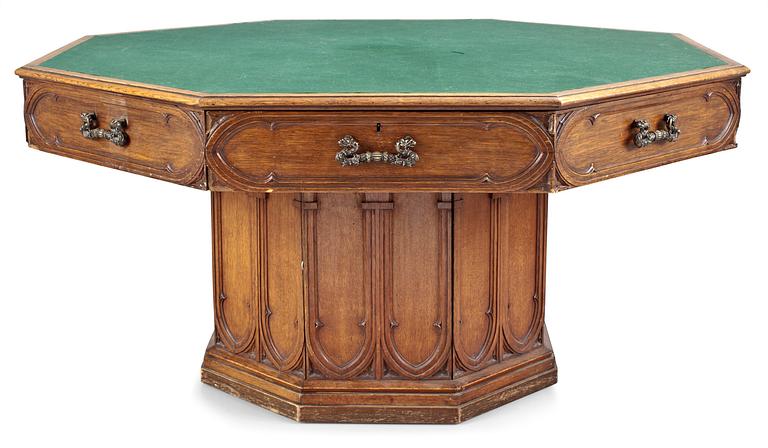 A neo-Gothic 19th century oak library table.