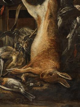 Dirk Valkenburg, attributed to, Hunting still life with dog, hare, and birds.