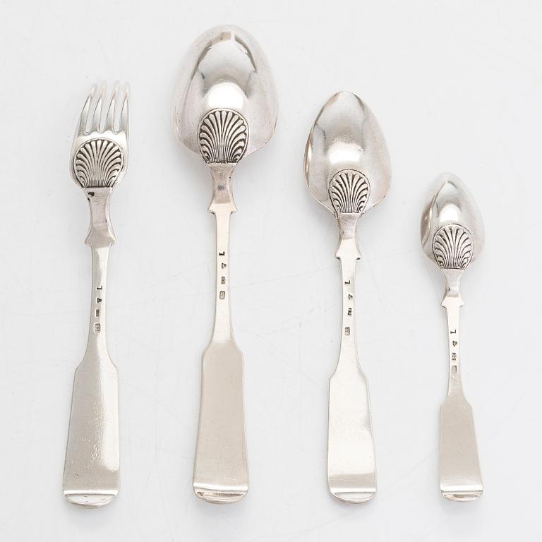 Fredrik Tiander, a 19-piece set of silver cutlery, Lovisa Finland 1838, engraved EG af F for Edvard Gustaf af Forselles.