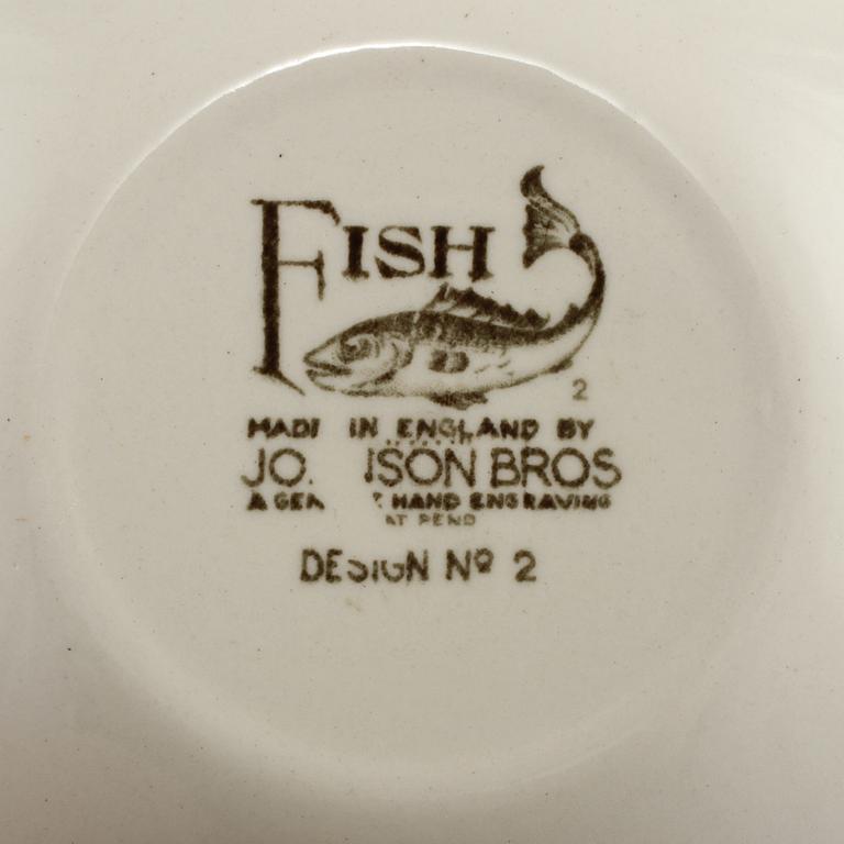 SERVISDELAR, 16 st, flintgods, "Fish" Johnson Bros. England, 1900-talets andra hälft.