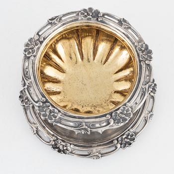 A Swedish Silver Rococo-Revival Sauce Bowl with Dish, mark of Gustaf Möllenborg, Stockholm 1847.