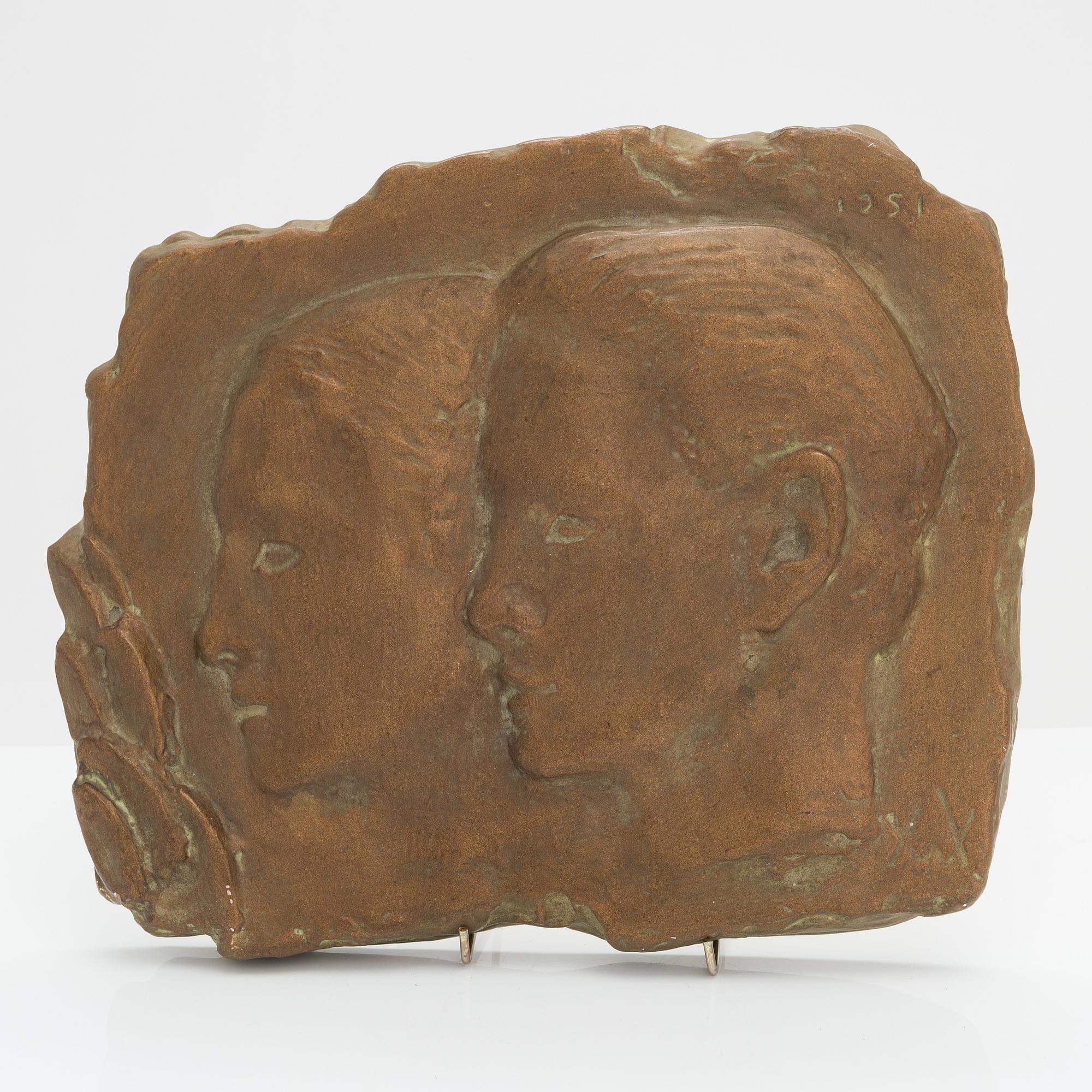 Wäinö Aaltonen, relief, patinerad gips, monogramsignerad och daterad 1951.