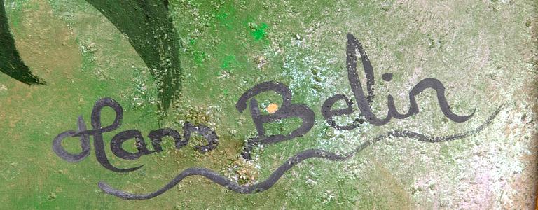 Hans Belin, olja på pannå, signerad.